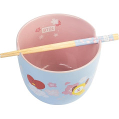 Grupo Erik Ramen Bowl BT21 Ceramic Bowl 12.5 x 9.4 cm 1400 ml with Chopsticks for Eating - Official BT21 Fan Item