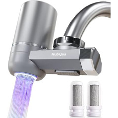 HubQua EcoUV Faucet Water Filter with Bacteriostatic UV Technology - Water Filter for Faucet with 2 Carbon Fibre Cartridges