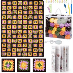 Katech Crochet Sets for Beginners, Crochet Hook 3.5 + 4.0 mm & 32 Wool for Granny Squares Crochet Blanket, All Accessories for Crocheting, Fluffy & Beautiful Warm Patchwork Blanket, 160 x 90 cm,