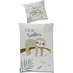 Familando Sloth Bedding Set 135 x 200 cm + Pillow 80 x 80 cm, Professional Chiller, Children's Bed Linen 100% Cotton Lawn with Zip