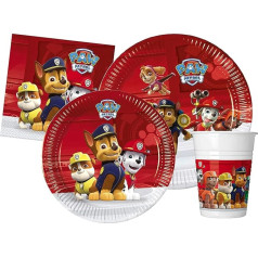 Paw Patrol Ready for Action Party Set for 24 People (112 Pieces: 24 Paper Plates Diameter 23 cm, 24 Paper Plates Diameter 20 cm, 24 Cups 200 ml, 40 Napkins 33 x 33 cm)
