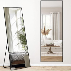 Melodieux Full Length Full Length Mirror 161 x 52 cm Large Freestanding Mirror Black Aluminium Frame Dressing Mirror Wall Mounted Wall Hanging Leaning Mirror for Living Room Bedroom