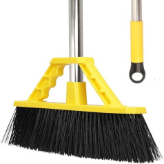 17.3 Inch Stiff Bristle Broom Long Handle Outdoor Broom for Floor Cleaning Garage Broom for Deck Driveway Yard Patio Warehouse (Yellow)