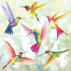 DECOWALL CDS2-9002 6 Large Beautiful Hummingbird Window Stickers, Static Cling Reusable to Prevent Glass Clings from Flying, Anti-Collision, Birdstrike, Window Stickers