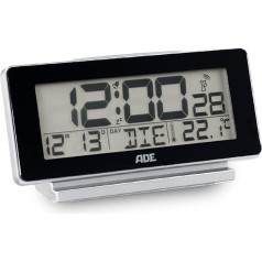 ADE Radio Alarm Clock Digital with Battery | Table Clock with Temperature Display, Lighting, Snooze Function | Very Easy to Read Large Display | Alarm Clock Digital No Ticking | Black