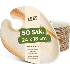 Leef 50 x Palm Leaf Plates, Cocktail Disposable Tableware, Compostable and Natural, 24 x 18 x 1.5 cm