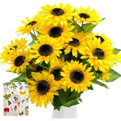 SnailGarden 2 Bouquets Artificial Sunflowers, Silk Fake Sunflowers Decoration with Greeting Card & Paper Bag, Sunflowers Artificial Flowers Bouquet for Home Table Decoration Gift Office Wedding