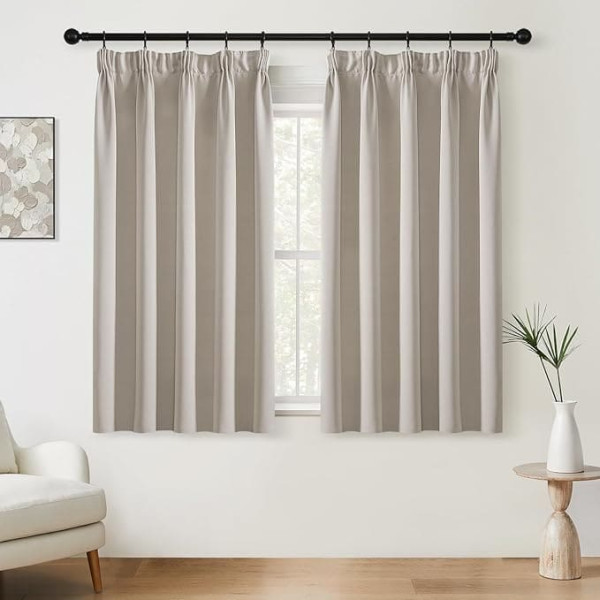 Softalker Blackout Curtain Ruffle Tape Curtains Beige Short Blackout Curtain Opaque for Rail System Curtains 160 cm Long Thermal Curtains 140 cm Width for Children's Room Kitchen Living Room