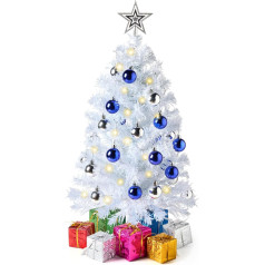 JOIEDOMI 24 Inch Small Christmas Tree with Lights, Table Christmas Tree with Star Tree Crown, Pre-Lit Artificial Christmas Tree, White LED Mini Tree for Christmas Decorations
