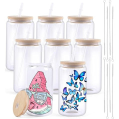 HTVRONT Sublimation Glass Tumblers Clear 16oz Sublimation Glass Cup with Bamboo Lid, Sublimation Blanks for Painting, Sublimation and HTV Vinyl Crafts, Pack of 8