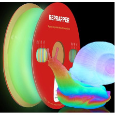 RepRapper Luminous PLA Filament 1.75 mm Glow in the Dark Luminous 3D Printing Filament, Dimensional Accuracy +/- 0.03 mm, 1 kg (2.2 lbs) Cardboard Spool, Luminous PLA for 3D Printers, Rainbow