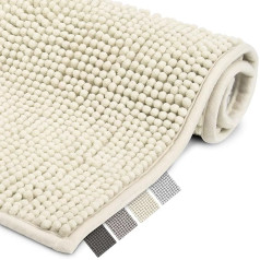 Beautissu Bath Mat Non-Slip 50 x 80 cm – BeauMare WR Chenille Bathroom Rug Suitable for Underfloor Heating – Fluffy Bath Mat for Shower, Bathtub and Toilet in Natural