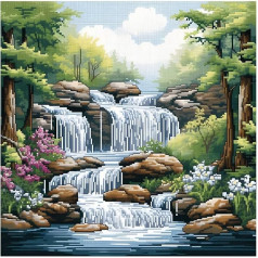 Cukol Cukol Cross Stitch Set, Pre-Printed Stream Landscape, Embroidery Templates, Embroidery Pictures, Pre-Printed Cross Stitch Embroidery Kit, Embroidery Kit, Embroidery Set, Adult Beginners