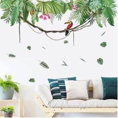 Runtoo Wall Tattoo Palm Leaves Wall Sticker Plants Green Jungle Wall Sticker Children's Room Living Room Bedroom Hallway Wall Decoration