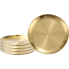 Garqitwan Round Tray, 5 Pieces, Golden Tray Decoration, Made of Stainless Steel, Serving Plates, Round for Kitchen, Bathroom, Cosmetics, Jewellery Organiser, Decorative Plate, 26 x 26 x 1.5 cm