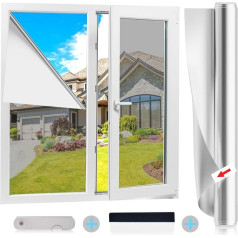 Mirror Film, Window Privacy Screen, Silver, Self-Adhesive Window Film from Inside, Transparent from Outside, Opaque UV Protection, Sun Protection, Window Inside or Outside, for Office and Living Room