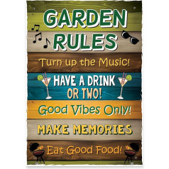 Red Ocean Garden Rules Wall Sign - Garden Signs and Signs - Novelty Garden Shed Summer House Sign - Outdoor Decoration Garden Decor Sign Signs for Outside