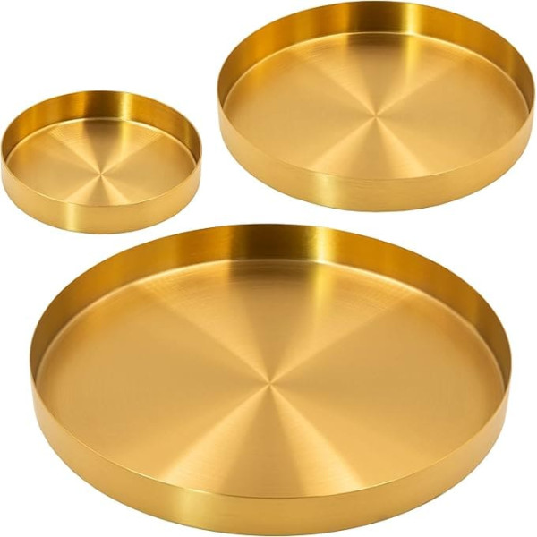 Blümelhuber 3 Decorative Trays Round - Tray Decoration Set of 3 - Large Tray - Round Tray Gold - Gold Tray Metal - Wedding Decoration - Christmas Decoration