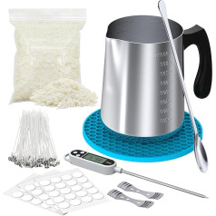Complete Candle Making Kit for Beginners - 900ml Stainless Steel Melting Pot, 350g Natural Soy Wax, 50 Wicks, Wick Stickers, Holder and Craft Tools - DIY Candle Making Gift Set