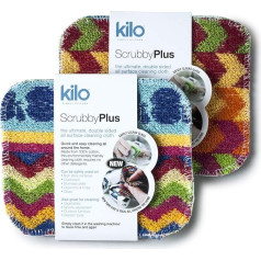 Kilo Scrubby Plus Scratch Resistant Scourer with Sensitive Cleaning Cloth, Multi-Purpose, Pack of 2, Multi-Colour, 17 x 14 cm, Set of 2, 2