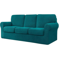 CHUN YI 7 Pieces Stretch Sofa Cover 3 Seater with THREE Separate Cushions and Backrests, Stylish Jacquard Spandex Fabric Sofa Cover for Living Room Furniture Protector (3 Seater, Blue)