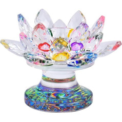 JJQHYC Colourful Candle Holder Crystal Lotus Flowers Tea Light Holder Candle Holder Decorative Rainbow Lotus Flower Tea Light Decoration Crystal Glass Candle Holder