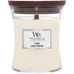 WoodWick Medium Scented Candle in Hourglass Jar with Crackle Wick, Linen, Up to 60 Hours Burn Time