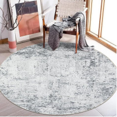 Caplslpad Grey Abstract Rug Round Diameter 135cm Living Room Modern Non-Slip Round Machine Washable Floor Rug Short Pile Rug Soft Minimalist Circle Rug Beige for Living Room