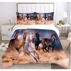 JEFFEL Horse Bed Linen Set 135 x 200 cm, Children's Bed Linen, Horse Motif 3D Animal Motif, Microfibre, Very Soft, Children's Bedding Set with Duvet Cover and Pillowcase (220 x 240 _cm, Horse 2)