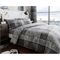 Gaveno Cavailia Luxury DENIM CHECK Bed Set with Duvet Cover and Pillow Case, Polyester-Cotton, Grey, Double