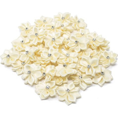 Satin Flowers with Rhinestones Floral Jewellery 25mm Ivory Textile Multi 25-30mm