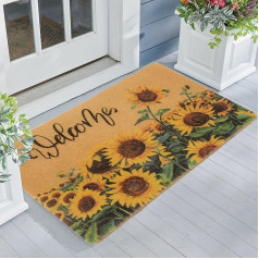 IZUS Floral Doormat for Front Door - Spring Flower Home Decor Indoor Mats Summer Non Slip Seasonal Door Mats 17x30 Inch (Welcome Sunflower, 17x30 Inch)