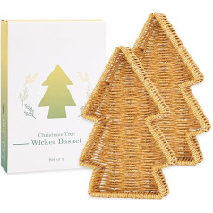 myHomeBody Christmas Tree Wicker Basket, Decorative Tray, Snack Tray, Christmas Serving Trays and Plates, Christmas Tree Serving Tray, Resin WickerSet of 2
