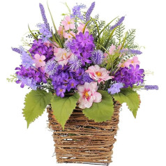 AONYAYBM Purple Artificial Flower Basket, Purple Lavender Front Door Basket, Elegantly Designed Baskets for Decoration, Spring Front Door Decoration, Versatile Hanging Door Basket for Home Decoration