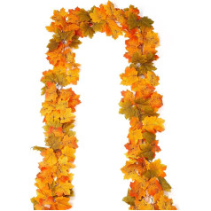 XIANNVXI Autumn Garland, Autumn Leaves, Autumn Garland, Artificial Maple Leaf Garland, Greenish Yellow Autumn Garland for Autumn Decoration, Autumn Decoration, Autumn Decoration, Autumn Decoration,