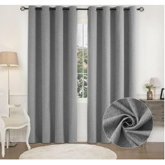 CUCRAF Opaque Curtain with Eyelets, Linen Look Thermal Curtain, Opaque Curtains, Bedroom Curtains, Ring Top, 100% Blackout Curtain for Study, H 137 x W 117 cm, Dark Grey, Set of 2