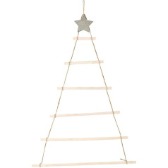 Allsmart Nordic Wooden Wall Decoration, Christmas Tree, Stars in Wood Colour, DIY Matching Wooden Ladder, Tree with Star, Wall Hanging, Christmas Ladder (White)