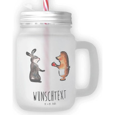 Mr. & Mrs. Panda Personalised Drinking Glass Mason Jar Rabbit Hedgehog - Personalised Gifts, with Name, Comfort, Love Saying, Animal Motifs, Gift