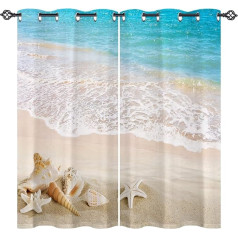 ANHOPE Ocean Beach Shells Starfish Curtains with Eyelets Opaque Curtains Thermal Curtain Blackout Curtain Bedroom Living Room Soft Blackout Curtains Set of 2 H 137 x W 117 cm