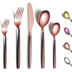 Berglander Set of 30 Pieces of Cutlery with Moon Surface Handle, Shiny Modern Stainless Steel Cutlery Set, Set of Utensils, 6 Place Settings
