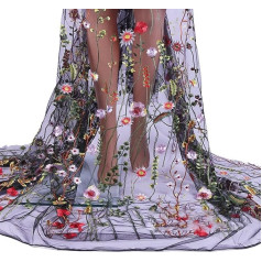 Yurosiay Flowers Embroidered Lace Fabric, 200 x 150 cm, Tulle Fabric with Embroidery, Flower Plant, Mesh, Fashion, Floral Embroidery Fabric, Colourful Flowers, Embroidered Tulle, Sold by the Metre,