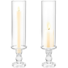 Hurricane Clear Glass Candlestick Holder, 13.8 Inch Tall Candle Holders for Taper Candles, Hurricane Glass Candle Holder for Table Decoration, Wedding, Party, Dining Room, Event Decoration, Pack of 2