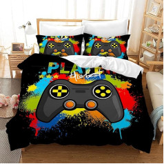 Leleyouzer Boys' Gamer Bed Linen Set, 3D Children's Gamepad Bed Linen, Soft Microfibre Children's Duvet Cover with 2 Pillowcases 50 x 75 cm (G2, 135 x 200 cm)