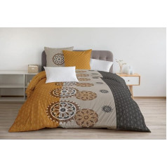 Home Linge Passion, 3-Piece Duvet Cover 100% Cotton 57 Thread 2 Person 220 x 240 cm Yucatan Grey and Ochre Orange
