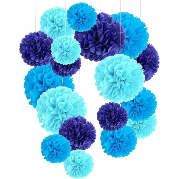 Recosis Pack of 18 Tissue Paper Pompom Flower Balls - Decoration Paper Kit for Birthdays, Weddings, Baby Showers, Parties, Home Decorations or Party Decorations