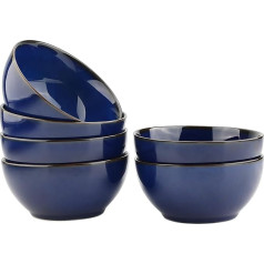 binsakao Cereal Bowls Ceramic Soup Bowls Set of 6 368.5 g Blue Bowls Set for Kitchen Dishwasher Microwave Safe - for Cereal, Soup, Oatmeal, Ice Cream, Salad, Pasta, 13.2 cm