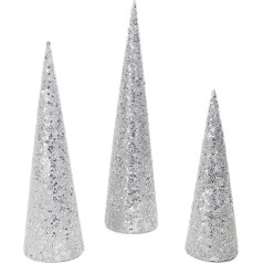 Christmas Concepts® Set of 3 Various Size Christmas Cone Trees Decorations With Sequins And Beads (Silver)