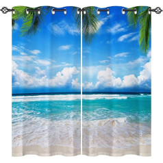 ANHOPE Tropical Ocean Beach Palm Trees Opaque Curtains with Eyelets Thermal Curtains Soft Curtain Blackout Curtain Living Room Bedroom Blackout Curtains Set of 2 H 137 x W 117 cm