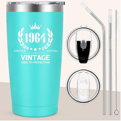LiqCool Geschenk zum 60. Geburtstag für Frauen, Vintage 1964, Geburtstagsgeschenk für 60-jährige Frauen, Trinkglas, 590 ml, einzigartige Geschenkidee zum 60. Geburtstag für Mutter, Ehefrau, Freunde,