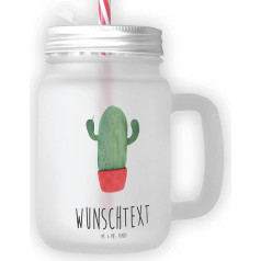 Mr. & Mrs. Panda Personalised Drinking Glass Mason Jar Cactus Rage - Personalised Gifts, Personalised Handled Glass, Personalised